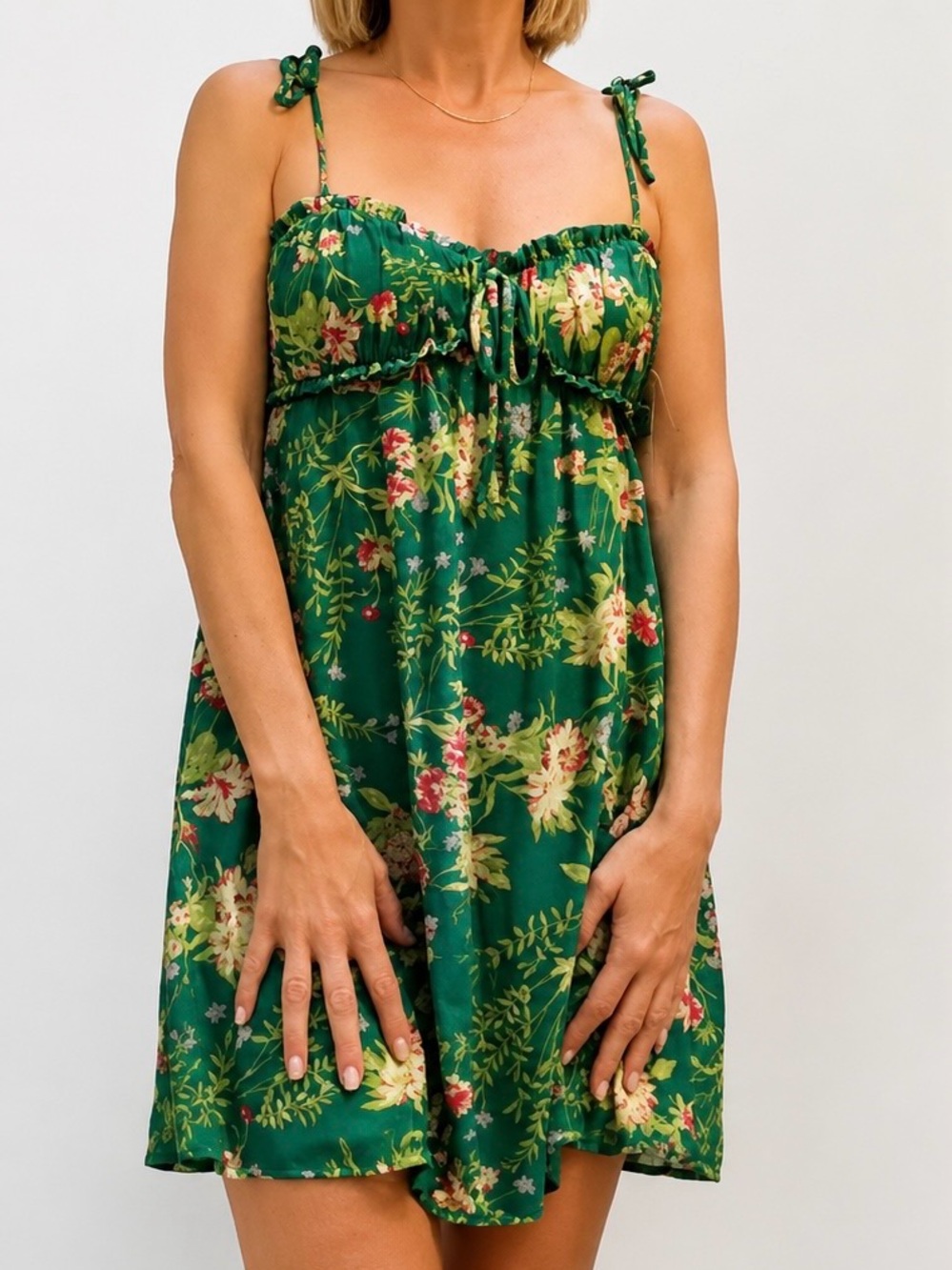 City Studios Green Floral Tie-Shoulder Sundress NWT